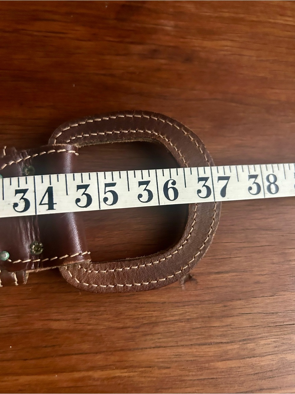 Vintage Brown Leather Belt Made in USA Wide Contrast Stitch Statement Belt - Picture 5 of 7